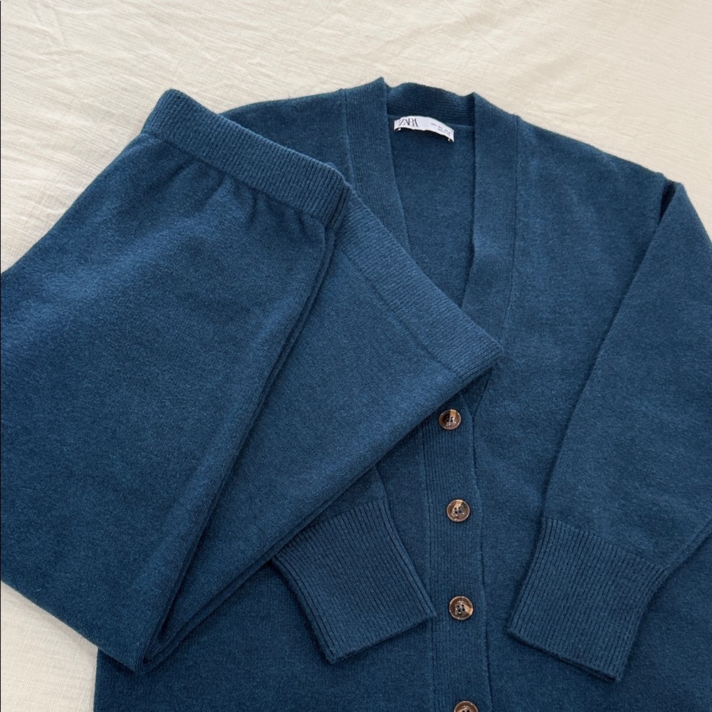 Zara Teal Knit Cardigan and Pants Set
